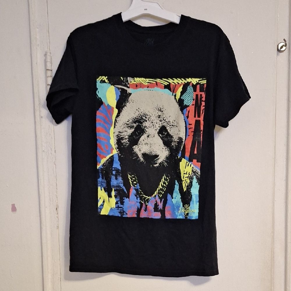 Black Graphic Panda Tee with Neon Pop Art Print